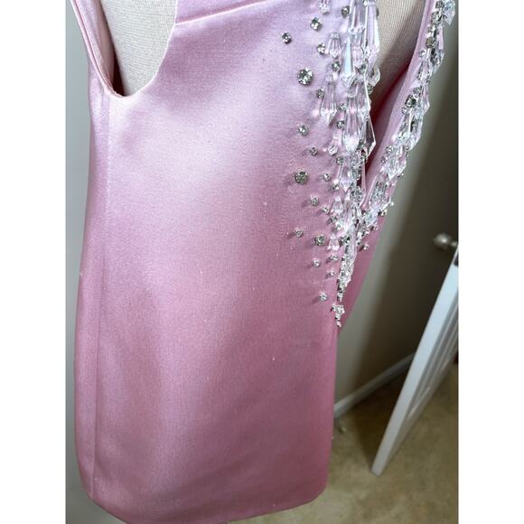 RETROFETE Maisy Crystal Embellished Plunging V Neckline Pink Mini Dress Size M - Picture 7 of 14